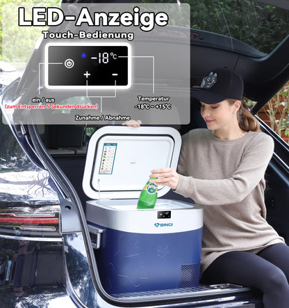 BINGI Kompressor-Kühlbox 22L HC-22P5, tragbar für 12/24V und 230V