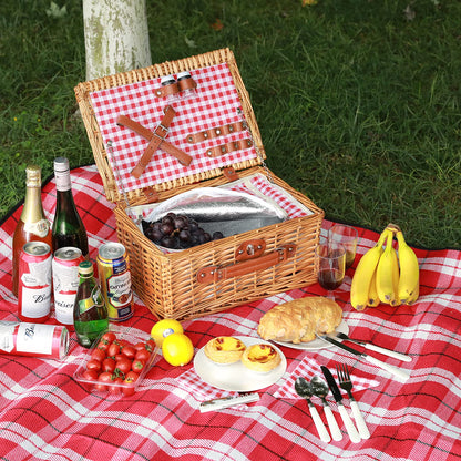 ZORMY Weidenkorb für 2 Personen, Weidenkorb Korb-Sets mit isoliertem Fach, handgefertigter Picknickkorb für 2 Personen, klassisches rotes Karo mit Utensilien, Besteck, perfekt für Picknick, Camping