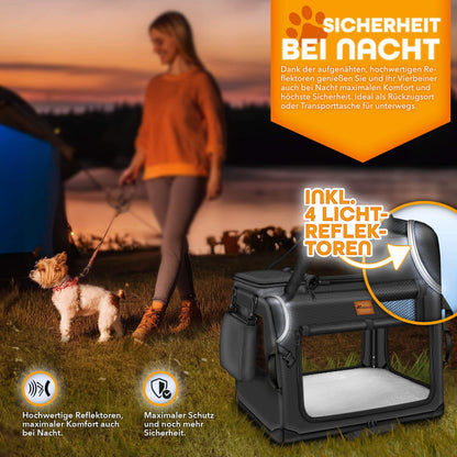 TRESKO Hundebox faltbar M, Transportbox für Hunde und Katzen, schwarz