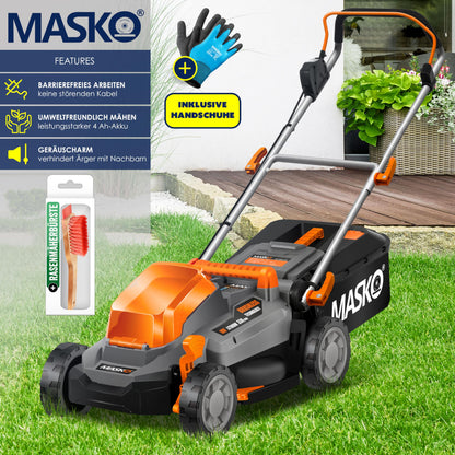 MASKO Akku Rasenmäher Mulch 33cm – inkl. 4Ah Akku Set
