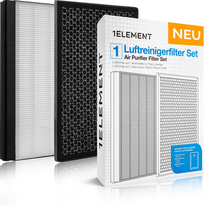 1E Filter-Set für Philips Luftreiniger, HEPA- & Aktivkohlefilter, 2er – zwei Ersatzfilterelemente