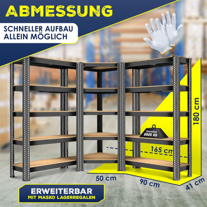 MASKO 3er Set Schwerlastregal – Metall, 1x Eck, 2x Lager, Schwarz