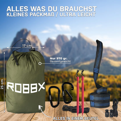ROBBX Hängematte Outdoor mit Moskitonetz für 2 Personen, 300 kg, Oliv
