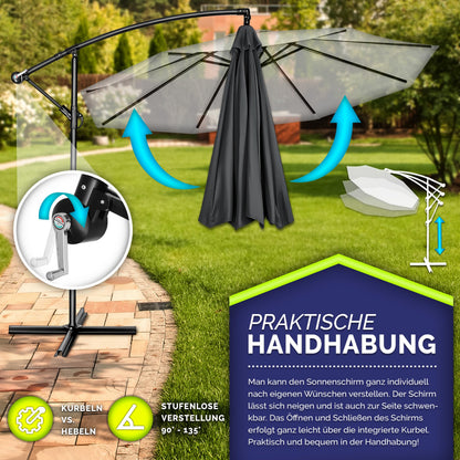 tillvex Ampelschirm Ø 350 cm Aluminium mit Kurbel & Abdeckung