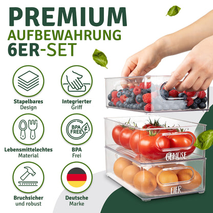 SimpleU Kühlschrank Organizer 6er Set mit 16 Aufklebern, BPA-frei