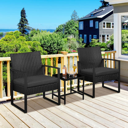 Yaheetech Balkonmöbel Set 3-teilig, Polyrattan Sitzgruppe Schwarz