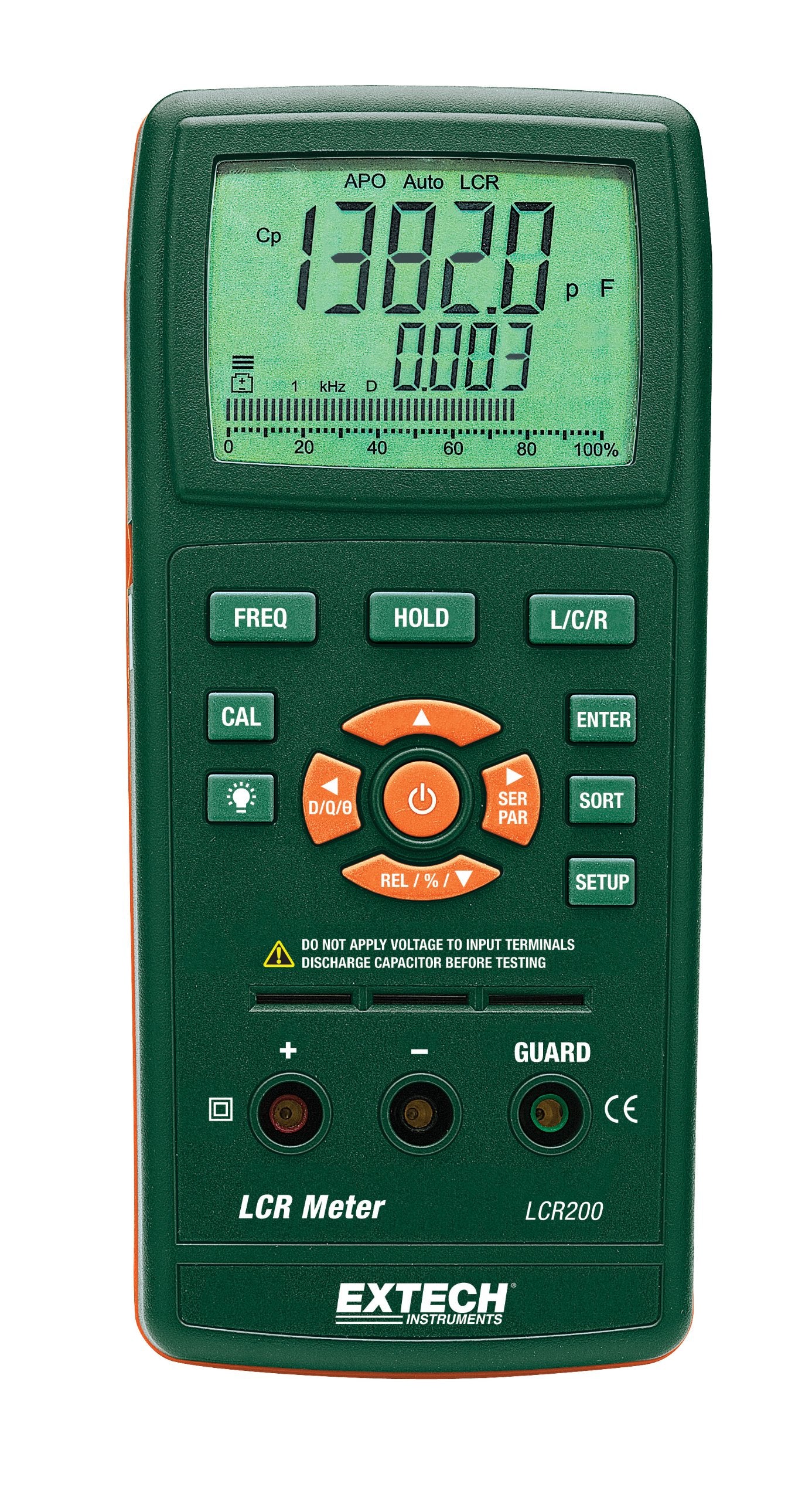 EXTECH LCR200 – Handliches, rechteckiges LCR-Messgerät mit Display zur präzisen Prüfung von Induktivität, Kapazität und Widerstand.