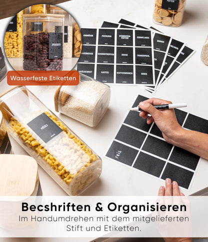Deco haus Vorratsgläser eckig, 12er Set mit luftdichtem Bambusdeckel