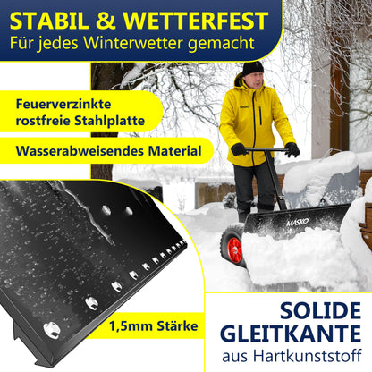 Masko Schneeschieber auf Rädern – 75 cm Schwarz, höhenverstellbar