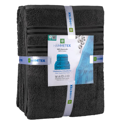 Hammetex Handtuch-Set RN62, 6-teilig, Frottier Baumwolle, Anthrazit