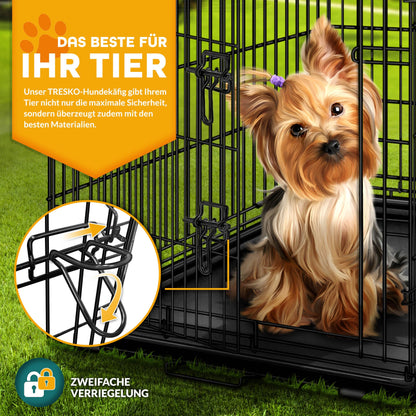 TRESKO Hundekäfig faltbar mit 2 Türen Transportbox – 91x58x64 cm
