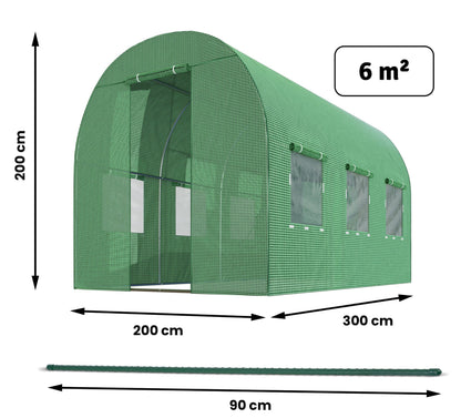Plonos Folientunnel Gewächshaus 2 × 3 m, Stahlrahmen, 6 m², Grün