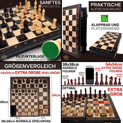 APEQi® Luxus Schachspiel Holz – Gross 54x54cm klappbar
