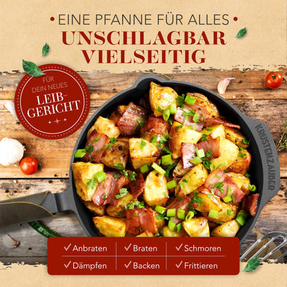 KRUSTENZAUBER Gusseisenpfanne Induktion 24cm inkl. Deckel