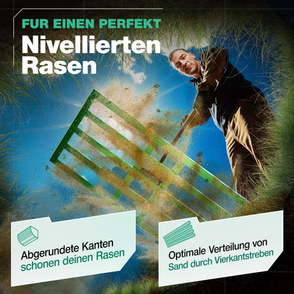 SMABIX Rasen Rakel Nivellierrechen – 75x35cm mit 2m Stiel