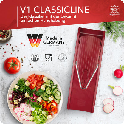 Börner Gemüsehobel V1 Starter Set – V-Hobel mit Fruchthalter, Rot