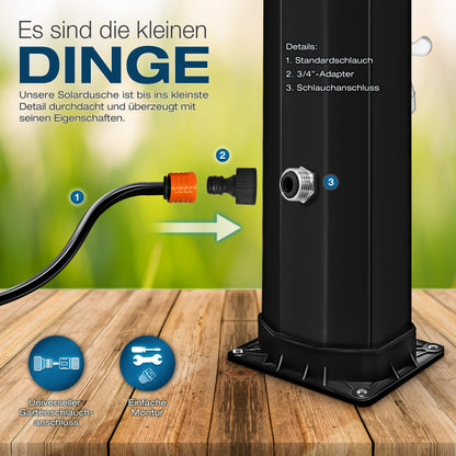 tillvex Solardusche 35 Liter Gartendusche mit Regenduschkopf, Silber