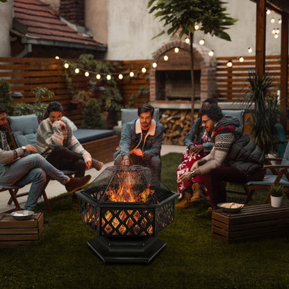 tillvex Feuerschale mit Funkenschutz 4-in-1 BBQ Grill Sechskant Schwarz