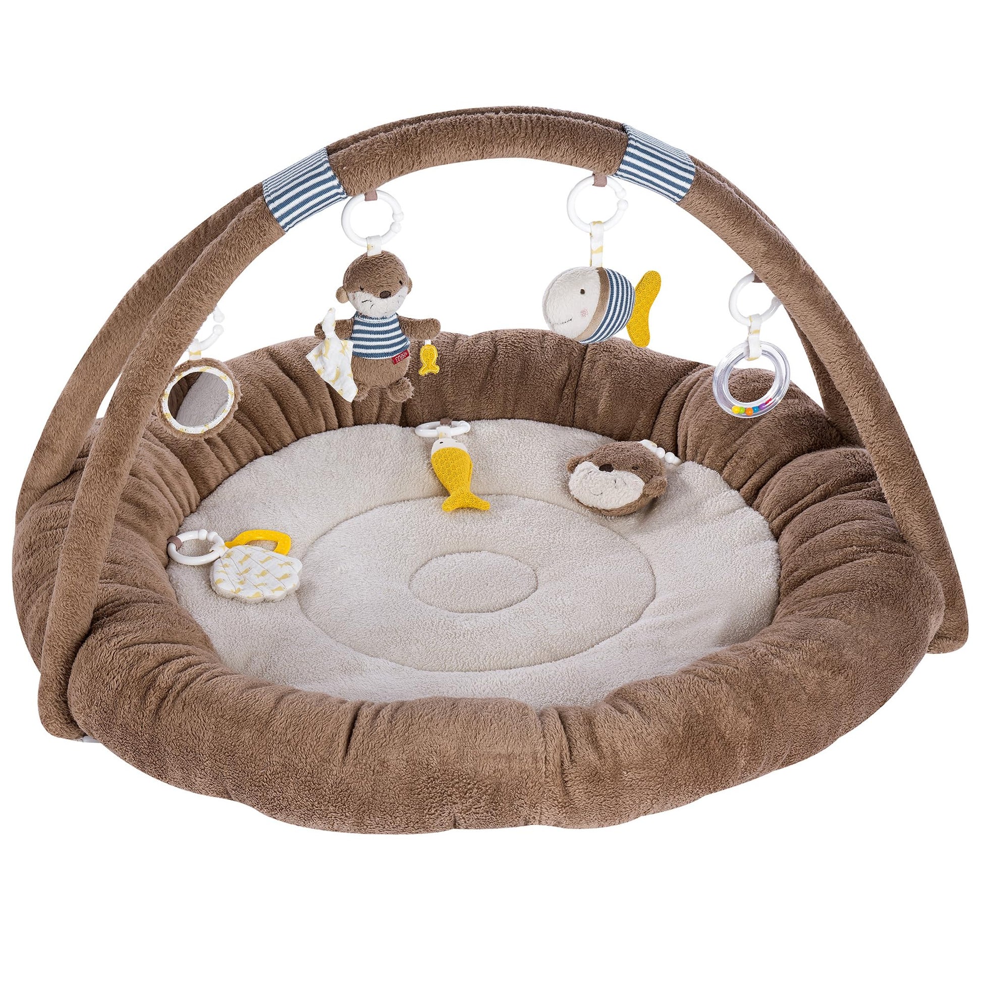 Fehn 3-D-Activity-Nest Otter Spielbogen mit 7 abnehmbaren Spielzeugen, gepolsterter Rand