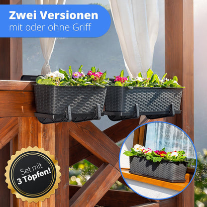 KADAX Blumenkasten 60 cm 3er Set Balkonkasten Kunststoff Anthrazit