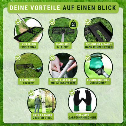WENDOWERK Rasennivellierrechen 80x30 cm mit 2 m Stiel, schwarz