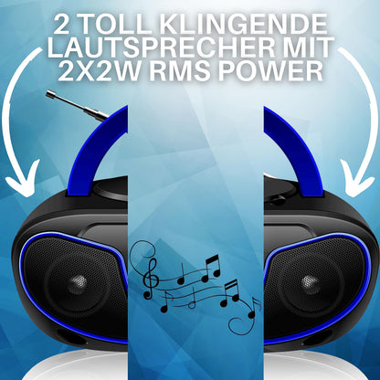 ecosa Tragbarer CD-Player Boombox mit UKW-Radio und USB, dunkelblau