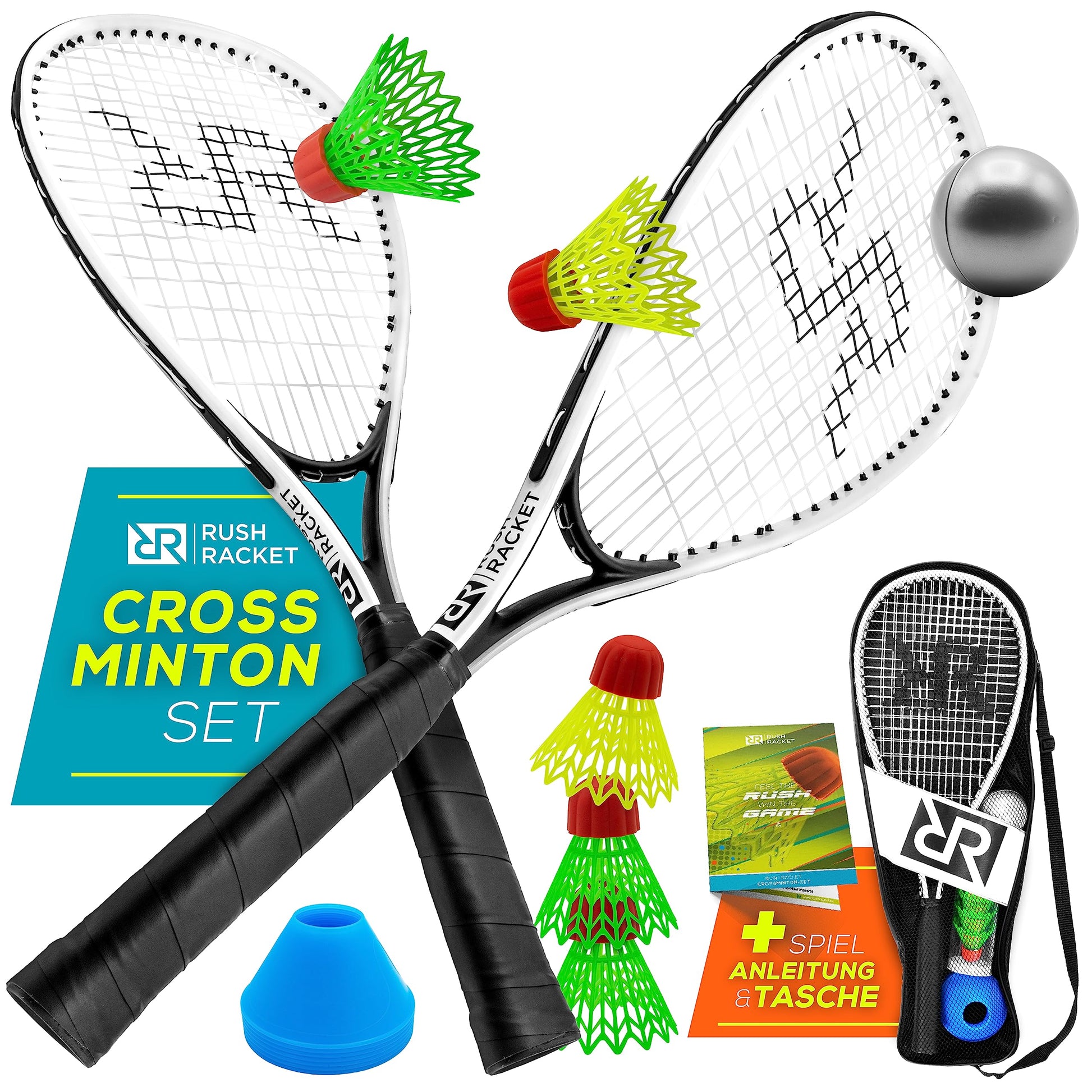 Rush Racket RS3 Speed Badminton Set 5-teilig mit Tragetasche, zwei Aluminiumschläger und Federbälle