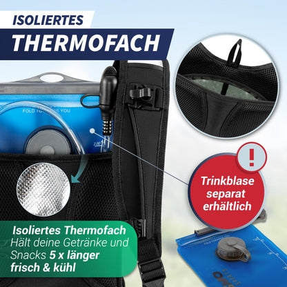 SASMO Laufrucksack 6L Schwarz mit Thermofach, ultraleicht 300 g