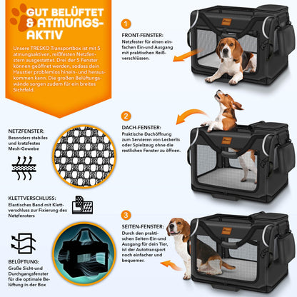 TRESKO Hundebox faltbar M, Transportbox für Hunde und Katzen, schwarz