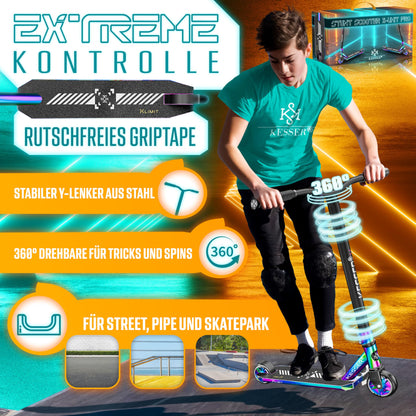 KESSER® Stunt Scooter X-Limit-Pro – 360° Lenkung mit Ständer