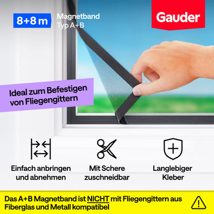 GAUDER A+B Magnetband für Fliegengitter, selbstklebend, 8+8 m
