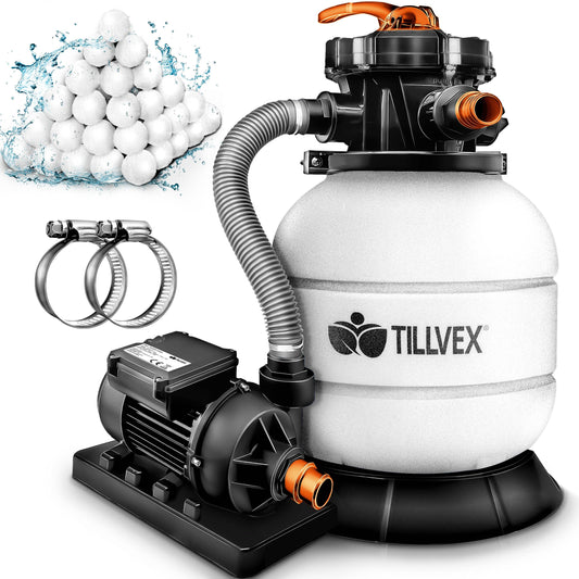 tillvex Sandfilteranlage Pool 7.900L/h – 7-Wege Ventil. Filterkessel mit 7-Wege Ventil. Filtert Poolwasser mit Sand.