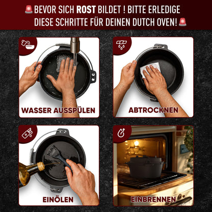 GUSSKÖNIG Dutch Oven 4.5L Gusseisen Feuertopf – Eingebrannt mit Füssen