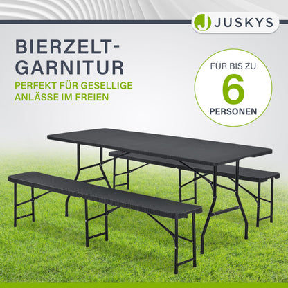 Juskys Bierzeltgarnitur Amberg Set 3-teilig klappbar Rattan-Optik