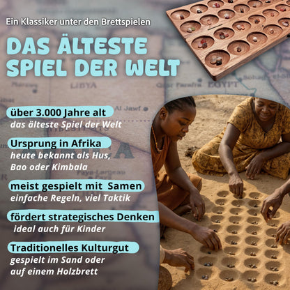 Spielario Kimbala Steinchenspiel aus Holz – Kalaha für 2 Spieler