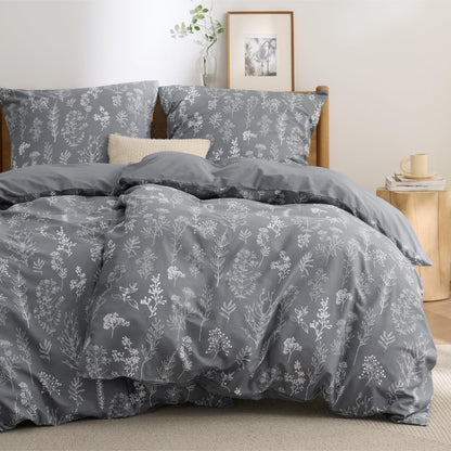 BEDSURE Bettwäsche Set 4teilig, Baumwolle Grau, 135x200 cm