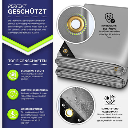 tillvex Gewebeplane PVC 650g/m² wasserdicht - grau 3x4m