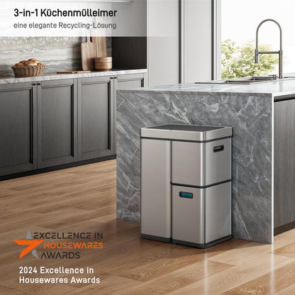 EKO Mirage Plus Mülltrennsystem mit Sensor, 3 Fächer, 60 L Edelstahl