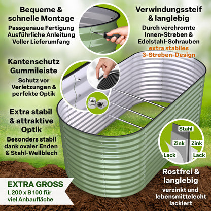 TTL GARDEN Inspire L Hochbeet – Salbei, 200x100x80cm, oval