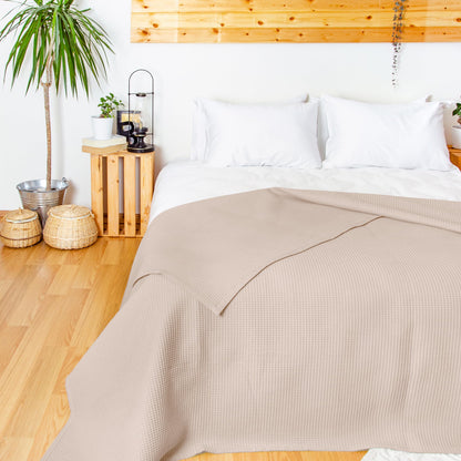 LAYNENBURG Waffelpique Baumwolle Tagesdecke 240x260cm - Beige