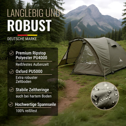 Wanderfalke Camp 4 Campingzelt, 4 Personen, wasserdicht, Vorzelt