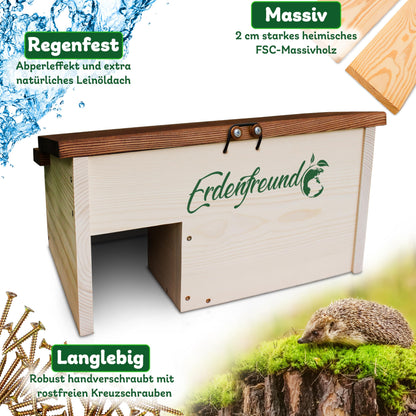Erdenfreund® Igelhaus – Labyrinth, sicheres Dach für Winterschlaf & Nisten