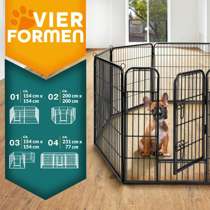 TRESKO Welpenlaufstall 80cm hoch – 8-teilig faltbar, mit Tür