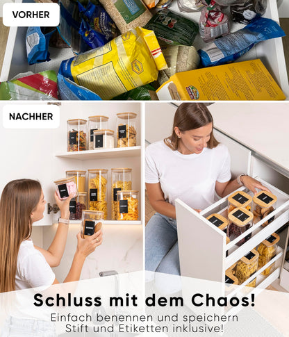 Deco haus Vorratsgläser eckig, 12er Set mit luftdichtem Bambusdeckel