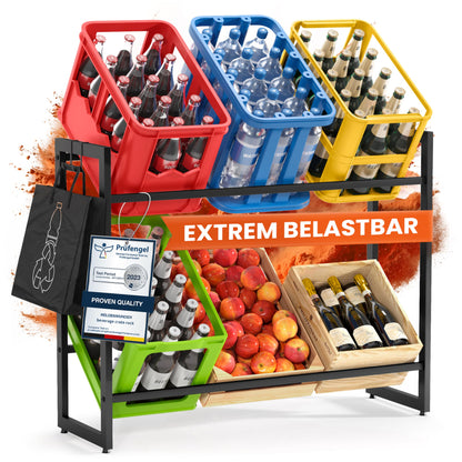 Heldenwunder Getränkekistenregal - Metall, 6 Kisten, höhenverstellbar. Metallregal zur platzsparenden Lagerung von 6 Getränkekisten.