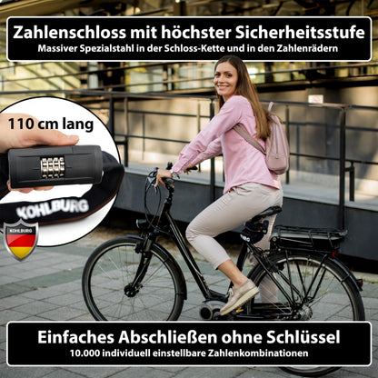 KOHLBURG Massives Zahlenschloss Kettenschloss 110cm Sold Secure GOLD