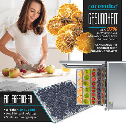 Arendo Dörrautomat Edelstahl Dörrgerät - 8 Edelstahlgitter