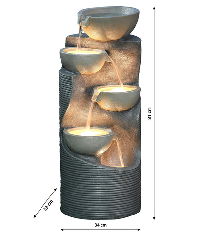Dehner Gartenbrunnen Salo mit LED-Beleuchtung, Polyresin, grau