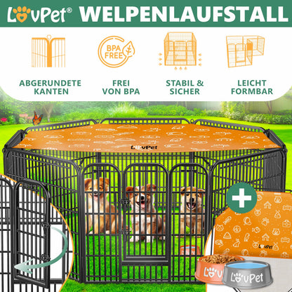 LovPet Welpenlaufstall XXL mit Dach, 8 Gitter je 80x80 cm