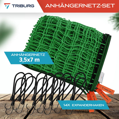 TRIBURG Anhängernetz 3,5x7 m - inkl. 14 Expander Haken